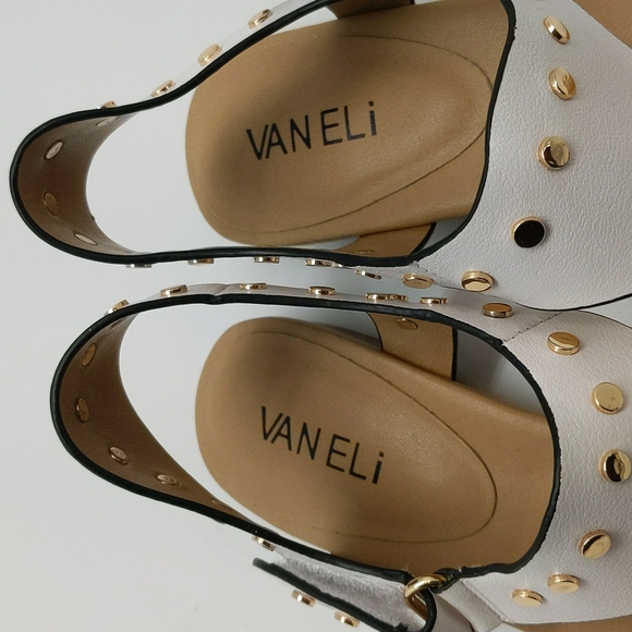Vaneli White Leather with Gold Studded Toe Post Thong Adjustable Sandal - Picture 6 of 13